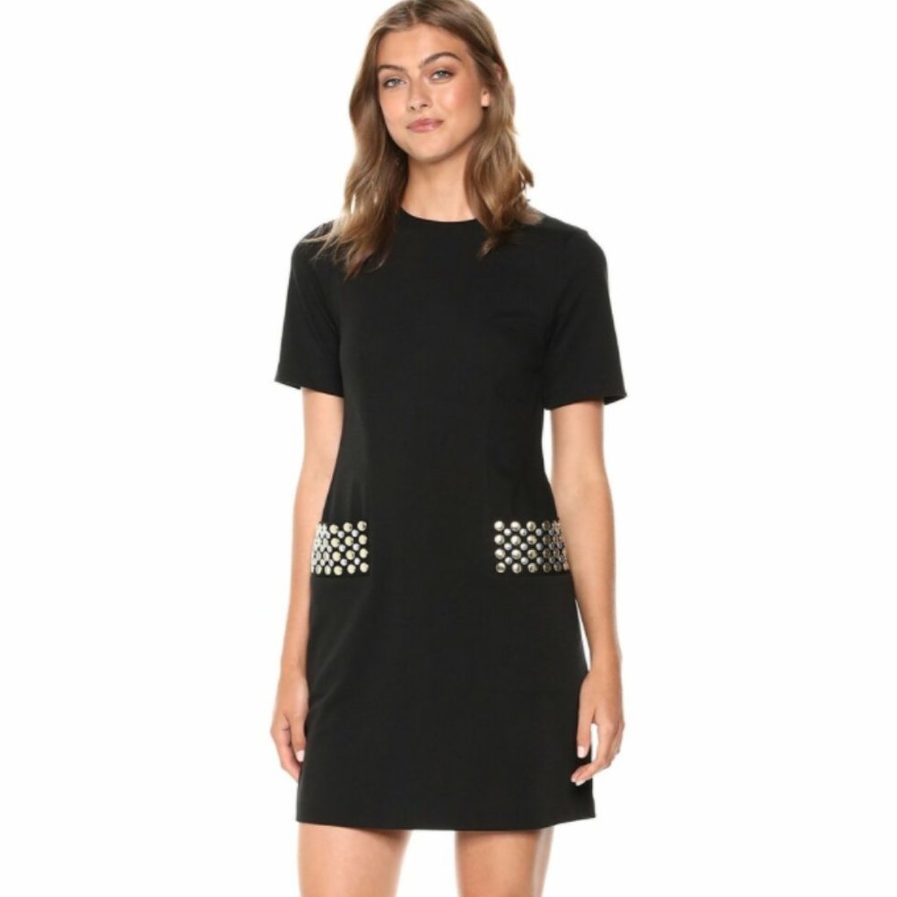 Calvin Klein black dress with gold studded pockets